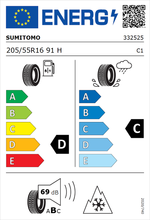 Tyre Label for Sumitomo WT200 205/55R16 91H