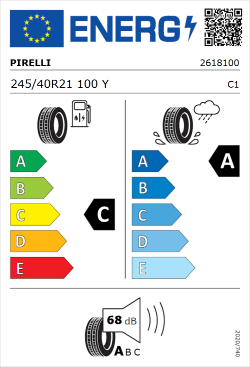 Tyre Label for Pirelli P ZERO Run Flat 245/40R21 100Y