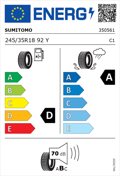 Tyre Label for Sumitomo HTR Z5 245/35R18 92Y