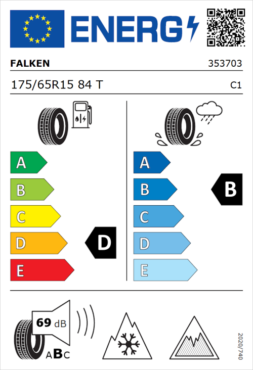 Tyre Label for Falken Eurowinter HS02 175/65R15 84T