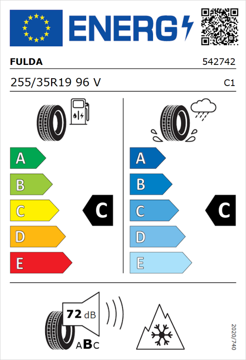 Tyre Label for Fulda Kristall Control HP2 255/35R19 96V