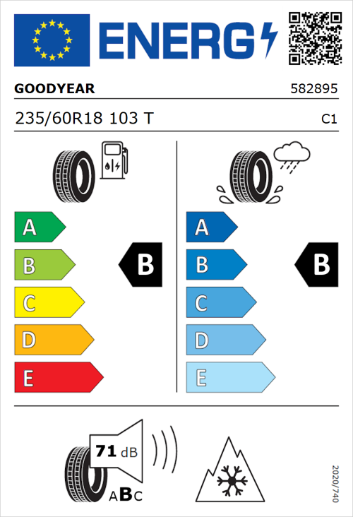 Tyre Label for Goodyear Vector 4Seasons Gen-3 235/60R18 103T