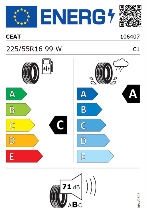 Tyre Label for CEAT SportDrive 225/55R16 99W