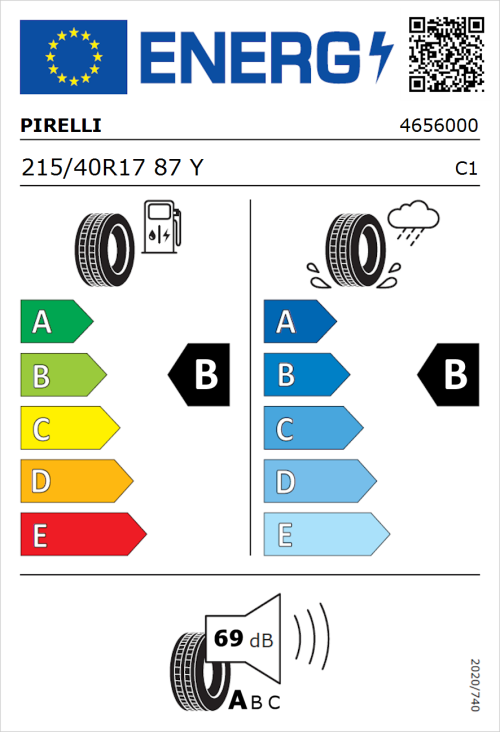 Tyre Label for Pirelli Powergy 2 215/40R17 87Y
