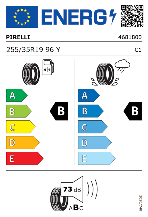 Tyre Label for Pirelli Powergy 2 255/35R19 96Y