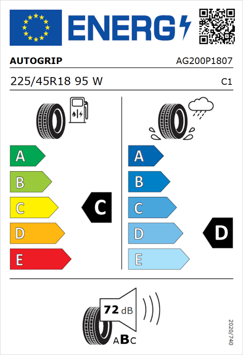 Tyre Label for Autogrip Grip 200 225/45R18 95W