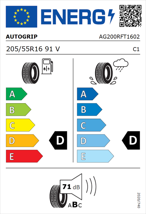 Tyre Label for Autogrip Grip 200 205/55R16 91V
