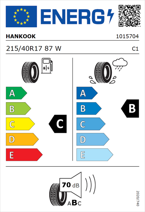 Tyre Label for Hankook Ventus Prime 2 K115 215/40R17 87W