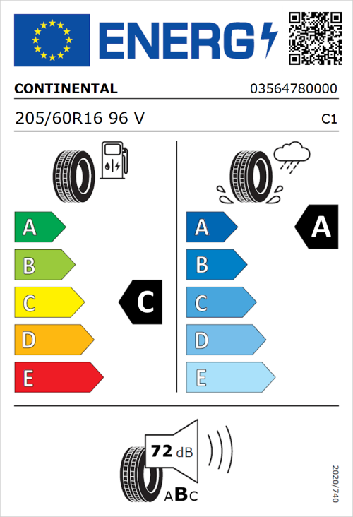 Tyre Label for Continental ContiPremiumContact 5 205/60R16 96V